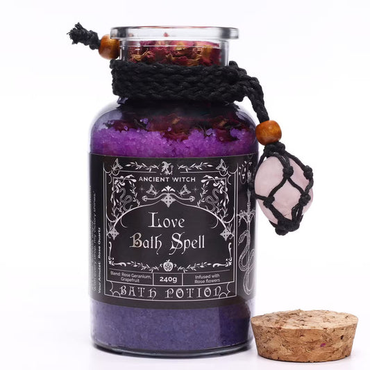 Poção de Banho Mágicas Ancient Witch e Amuleto de Quartzo Rosa - Amor