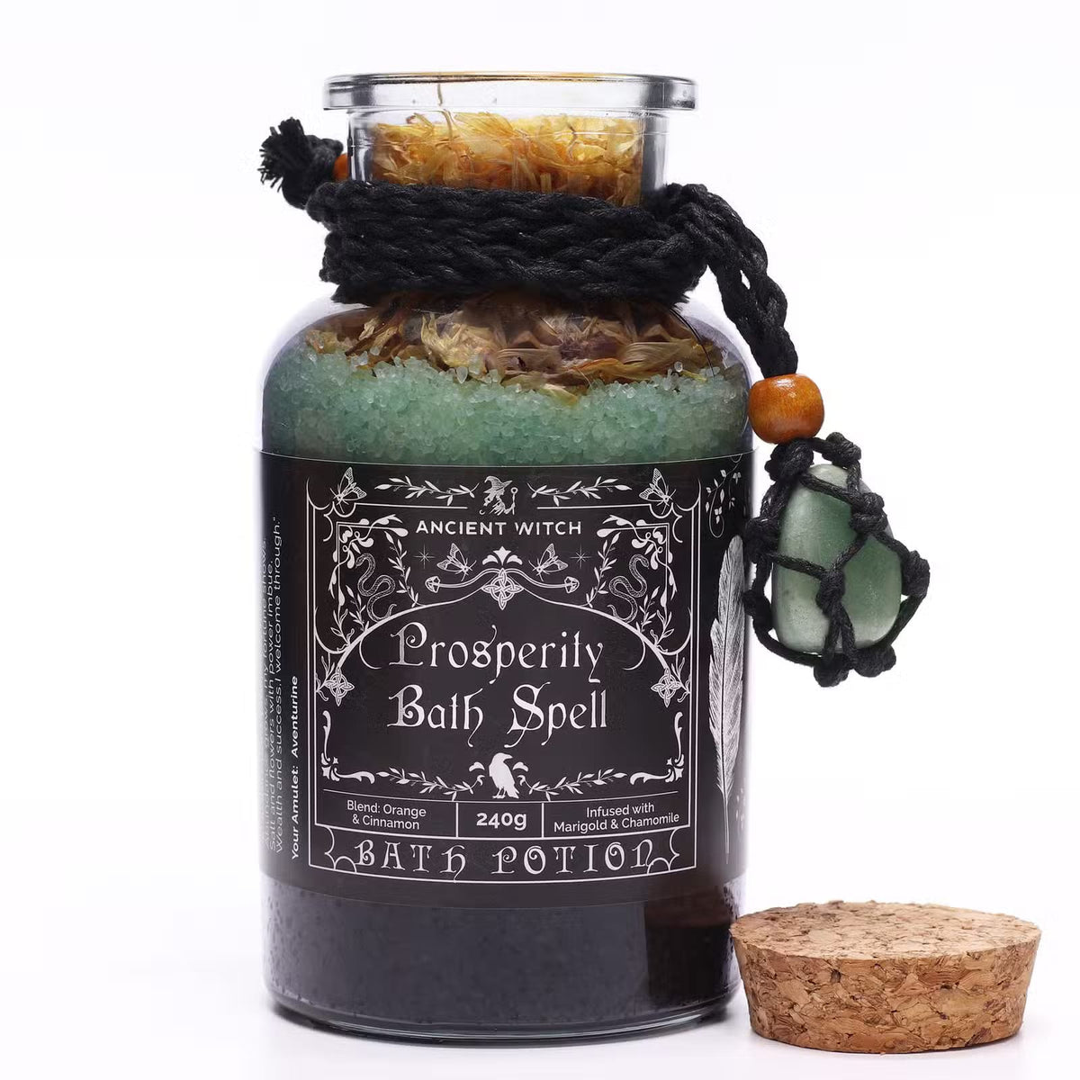 Poção de Banho Mágicas Ancient Witch e Amuleto de Cristal de Aventurina - Prosperidade