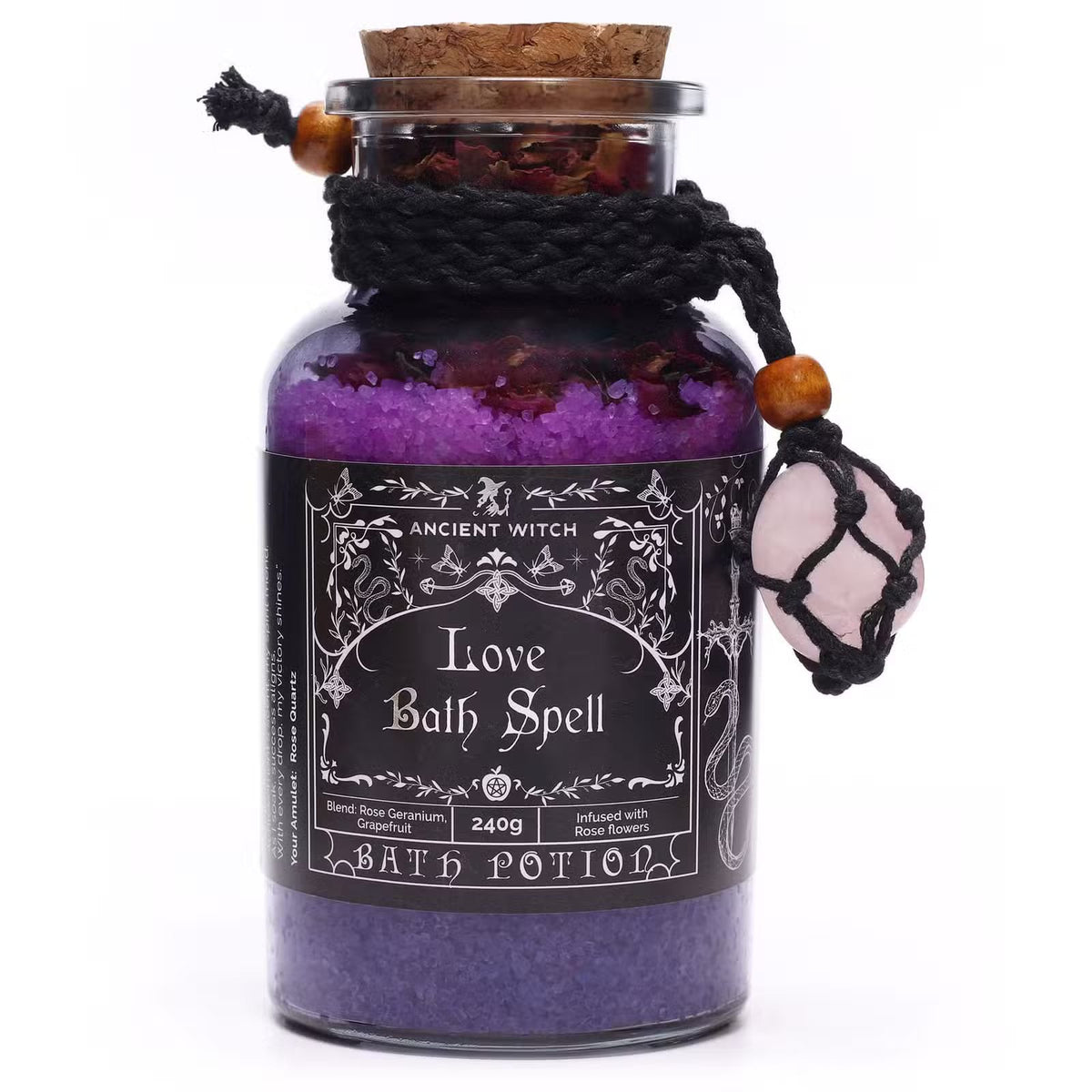 Poção de Banho Mágicas Ancient Witch e Amuleto de Quartzo Rosa - Amor