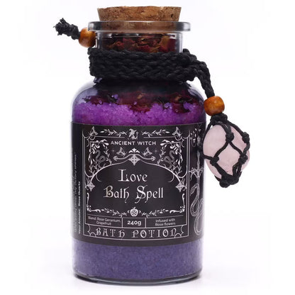 Poção de Banho Mágicas Ancient Witch e Amuleto de Quartzo Rosa - Amor