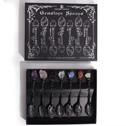 Conjunto de 7 Colheres Ancient Witch de Pedras Preciosas - Prateado Escuro