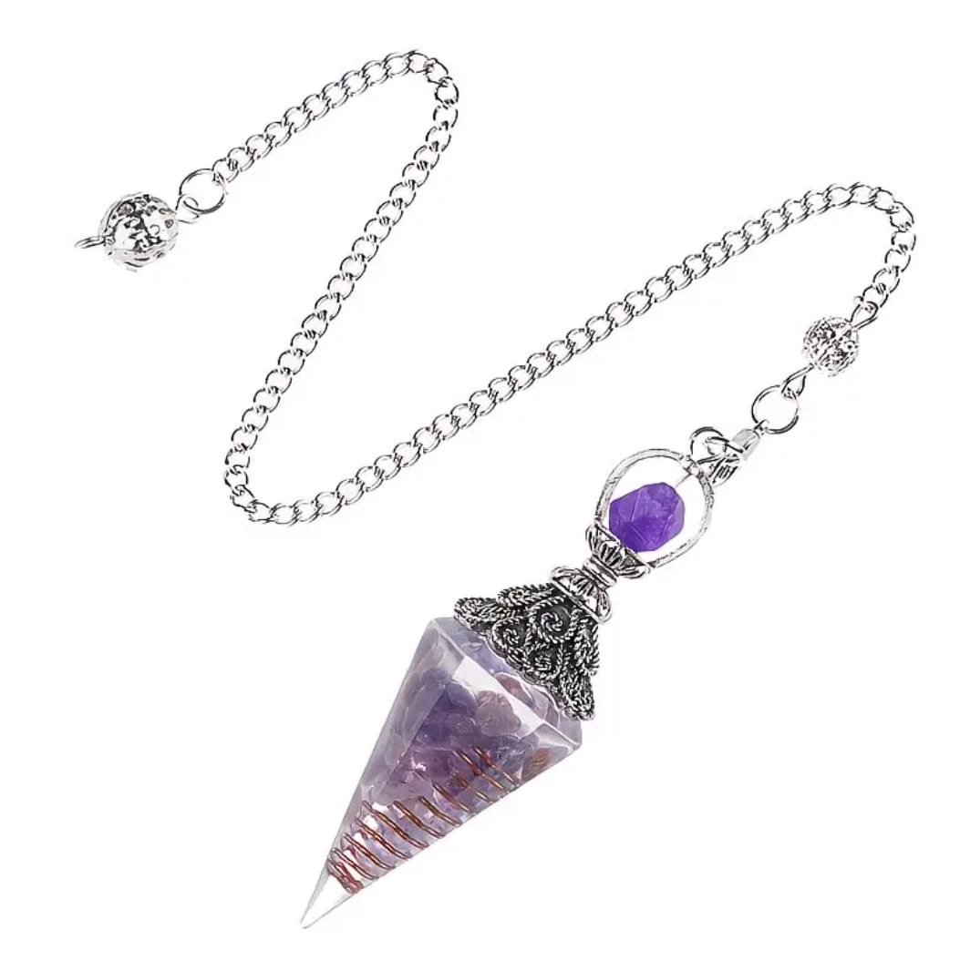 Pêndulo de orgonite e Ametista