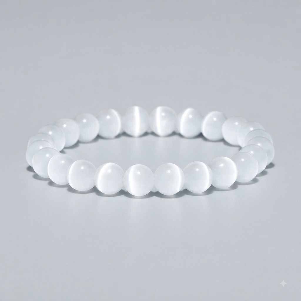 Pulseira de Selenita 8mm: Luz, Proteção e Paz Interior