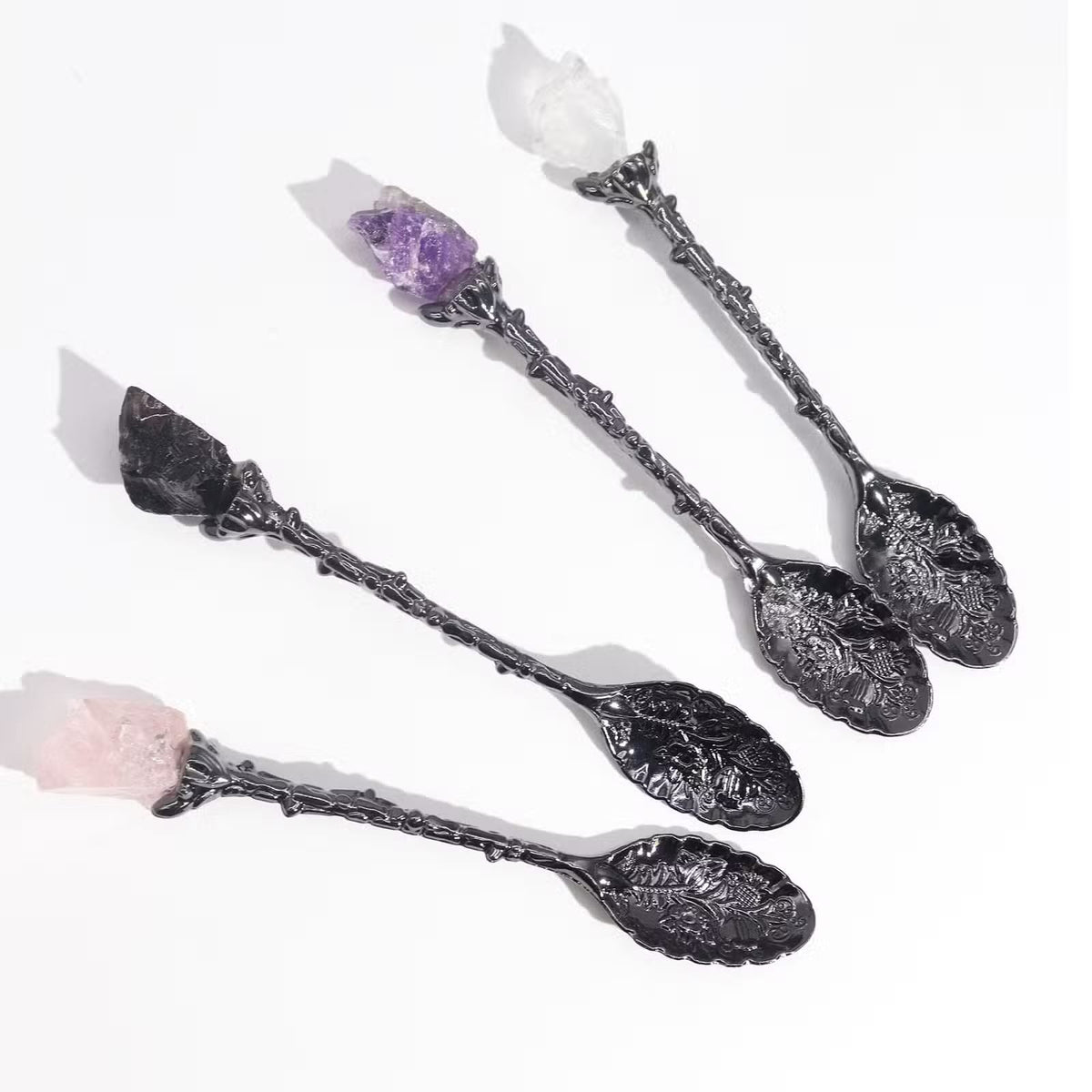 Conjunto de 7 Colheres Ancient Witch de Pedras Preciosas - Prateado Escuro