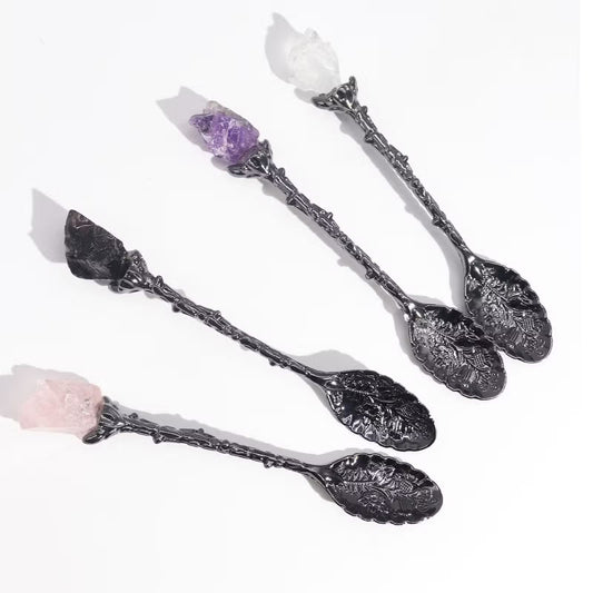 Conjunto de 7 Colheres Ancient Witch de Pedras Preciosas - Prateado Escuro