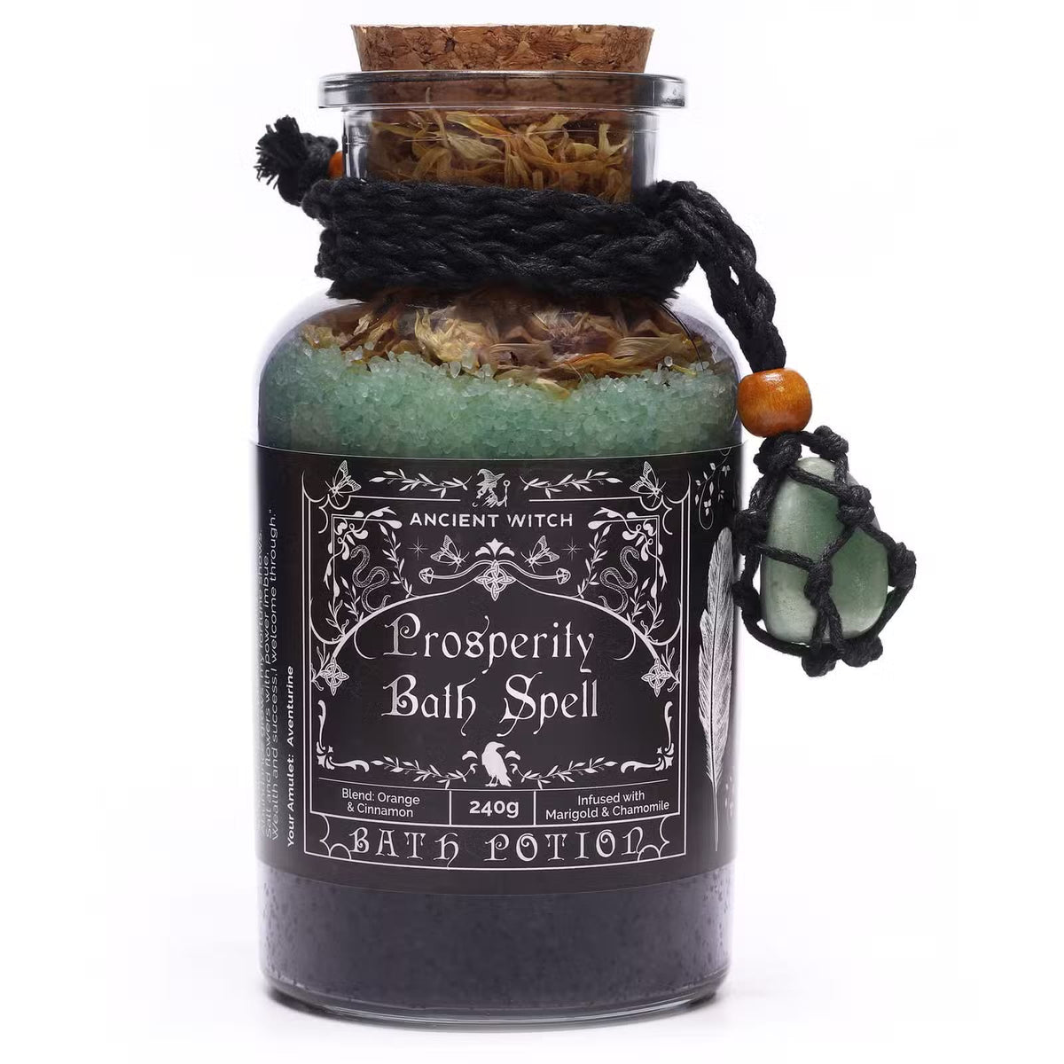 Poção de Banho Mágicas Ancient Witch e Amuleto de Cristal de Aventurina - Prosperidade